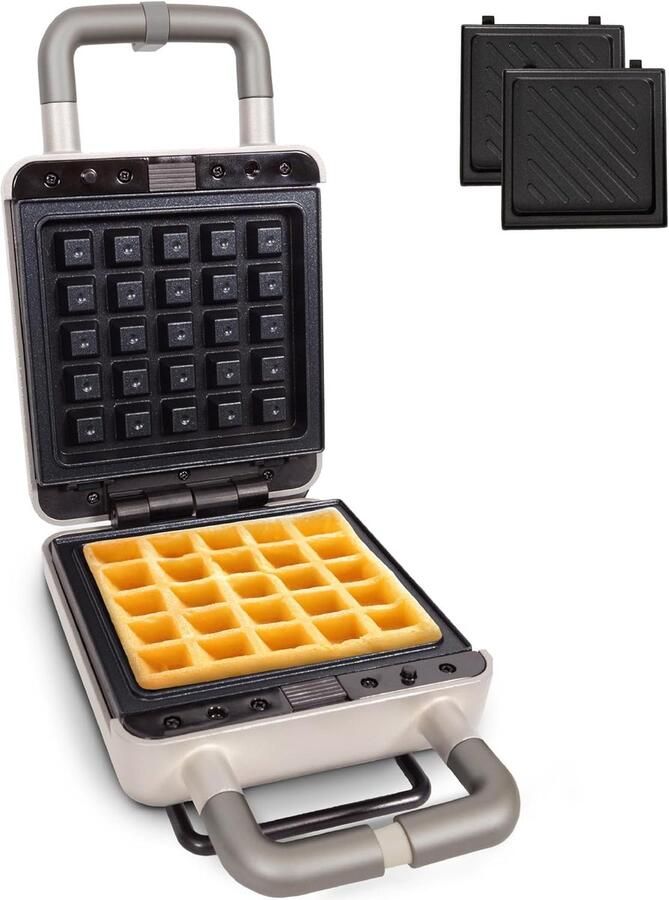 Wafel Sandwich Maker Broodjesijzer Wafelijzer Snel Ontbijt Lunch Verwisselbare Platen 600 Watt Compact Mat Zilver