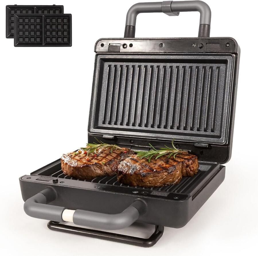 Wafel Sandwichmaker Apparaat Lekkere Snacks Maken Afneembare Platen 800 Watt Mat Zwart