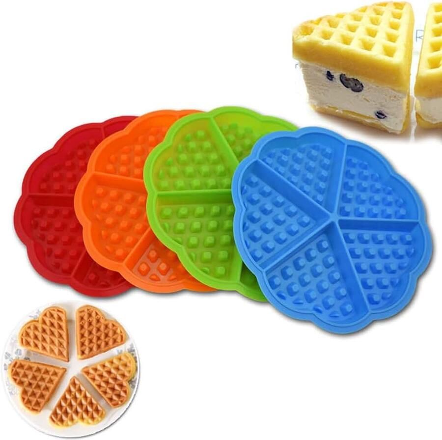 Wafel wafelvorm anti-aanbaklaag siliconen wafelvorm 4 stuks hartvorm siliconen wafelijzer bakvorm 5 bakvormen pannenkoeken muffinvorm