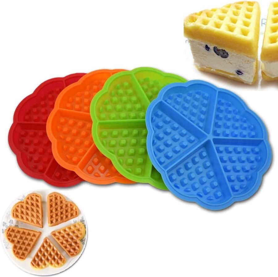 Wafel wafelvorm anti-aanbaklaag siliconen wafelvorm 4 stuks hartvorm siliconen wafelijzer bakvorm 5 bakvormen pannenkoeken muffinvorm