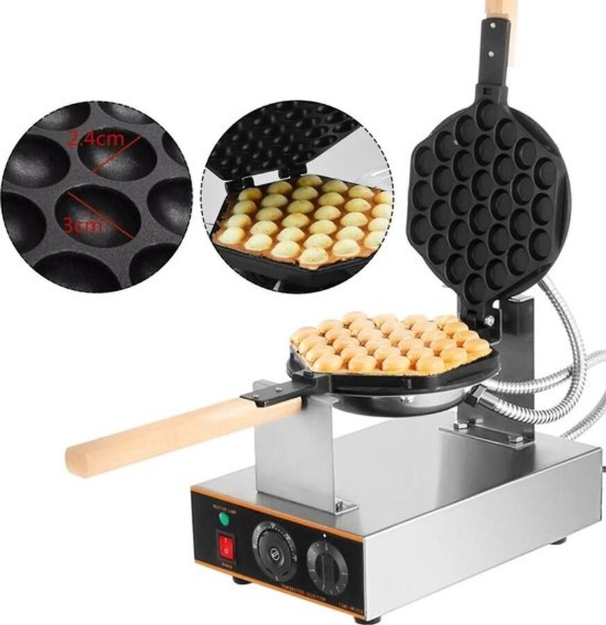 Wafelbakker Elektrisch apparaat voor het bakken van wafels Wafelbereider Pan voor poffertjes Apparaat voor poffertjes Wafelijzer met bubbels – roestvrijstaal Machine om wafels te bakken 1400W