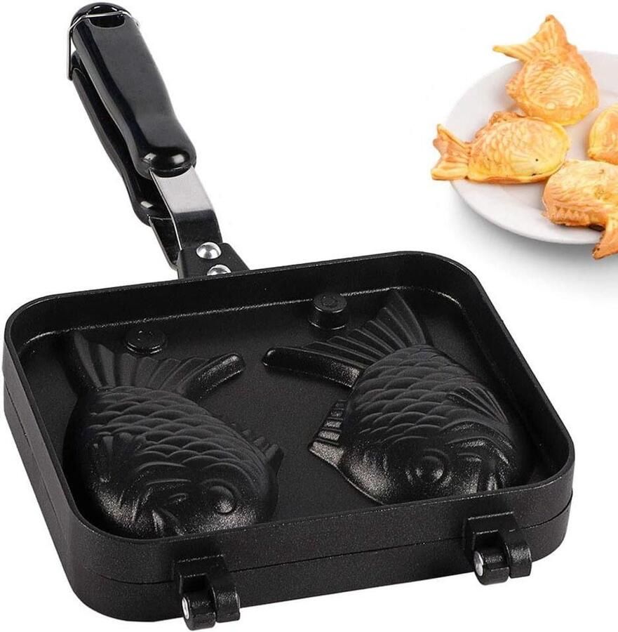 Wafelbakvorm Visvorm Wafelijzer Pan Keuken Gebruik Dubbelzijdig Anti-aanbak 38 x 209 x 53 cm Zwart