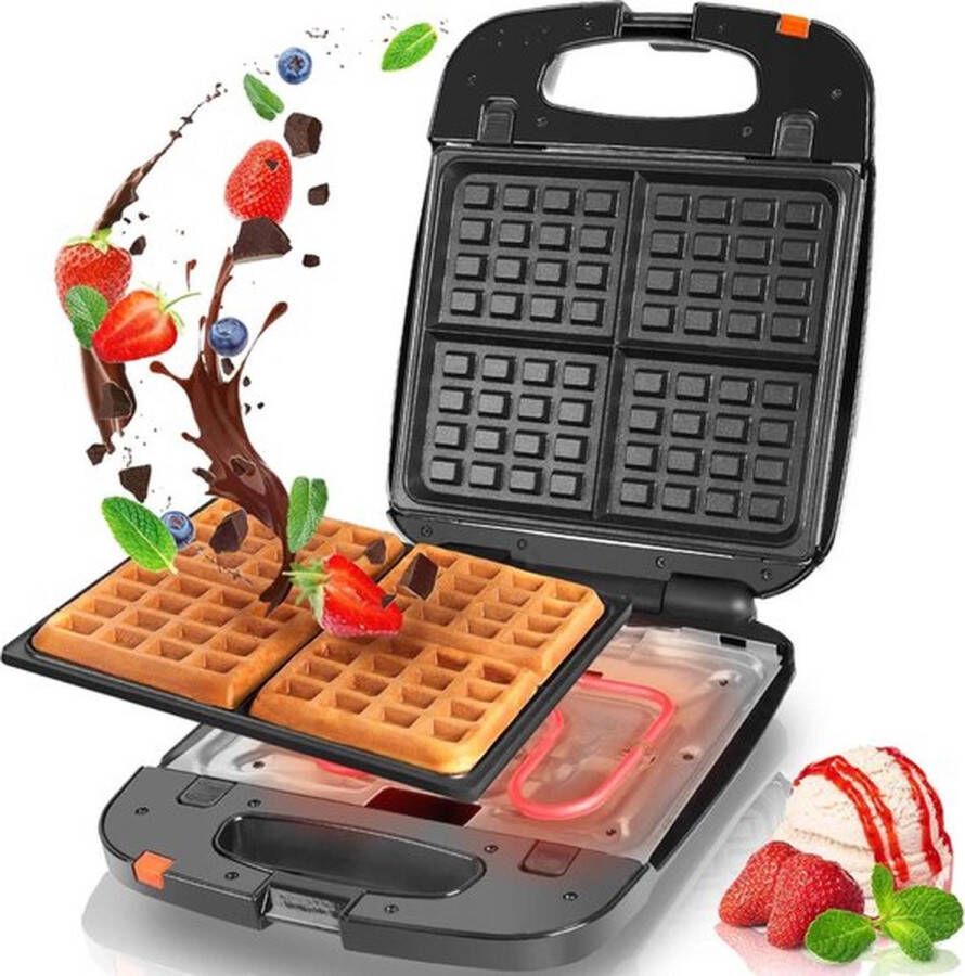 Wafelijzer 1200 W 4 Wafels Verwisselbare platen Automatische Temperatuurcontrole Eenvoudige schoonmaak Belgische Luikse wafels Ontbijt Dessert bereiden Waffle mix wafelijzer met verwisselbare platen