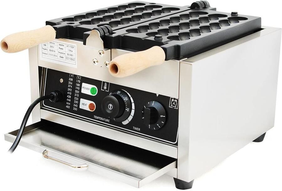 Wafelijzer 1500 W wafelbeten bubbel-wafle maker machine antiaanbakpan roestvrij staal met 50-300 graden temperatuurregeling en timer voor commercieel en thuis