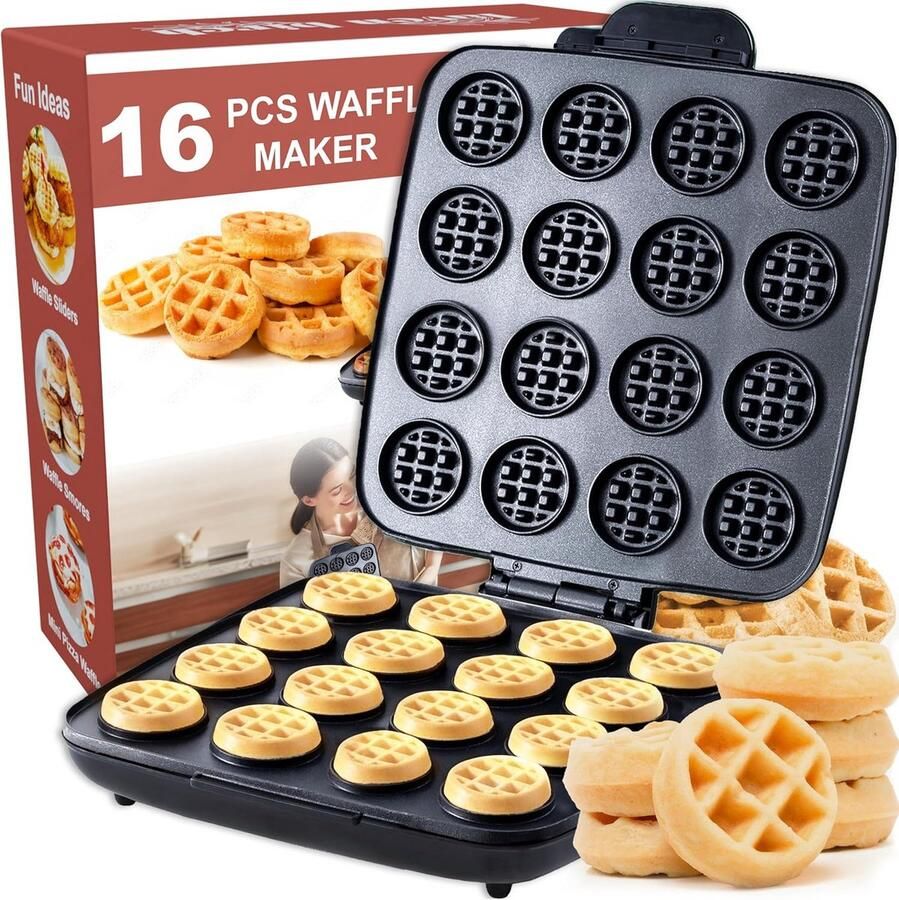 Wafelijzer 16 gaten Mini wafels bakken Compact anti-aanbak Voor ontbijt en tussendoor
