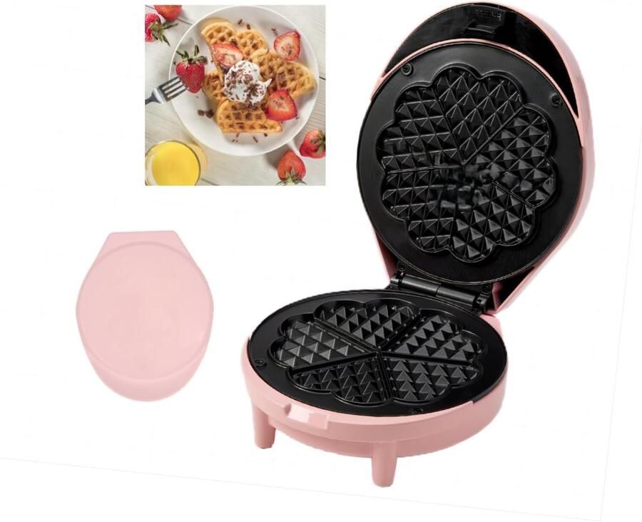 Wafelijzer 18 cm Dubbelzijdig bakken Dikke luchtige wafels Instelbare bakstand Antiaanbaklaag (roze)