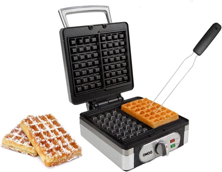 Wafelijzer 2-in-1 Wafelmaker Dikke Wafels Lekkere Wafels Bakken Extra Dikke Groeven 26 cm dik Zilver Zwart