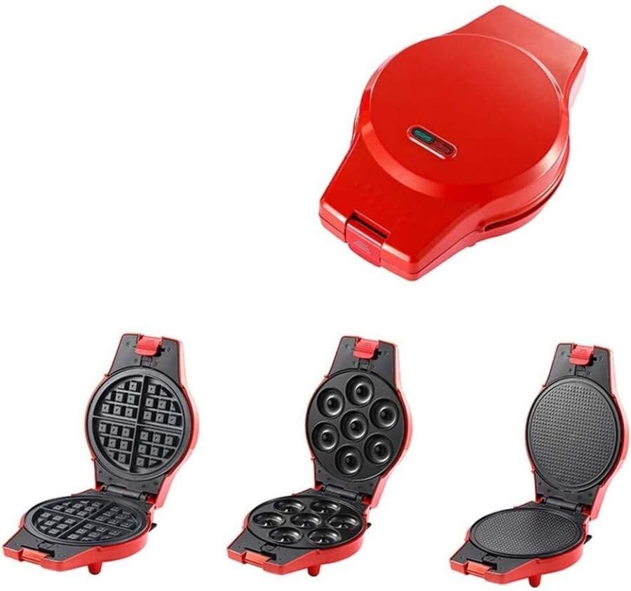 Wafelijzer 3-in-1 Bakplaat Apparaat Ontbijt Maken Verwisselbare Platen 800 Watt Multicolor