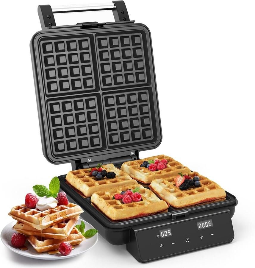 Wafelijzer 4 Schijven Wafelmaker Wafelapparaat Ontbijt Maken Diepere Wafelplaten 235 x 236 x 95 cm Zwart
