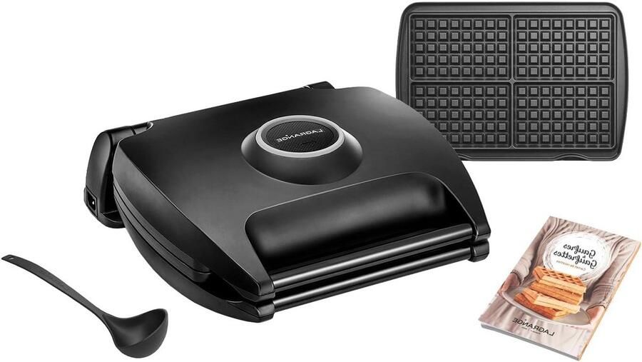 Wafelijzer 4 wafels Wafelmaker ijzer Snelle wafels bakken Omkeerbaar op sokkel 4x 155x100 mm Zwart