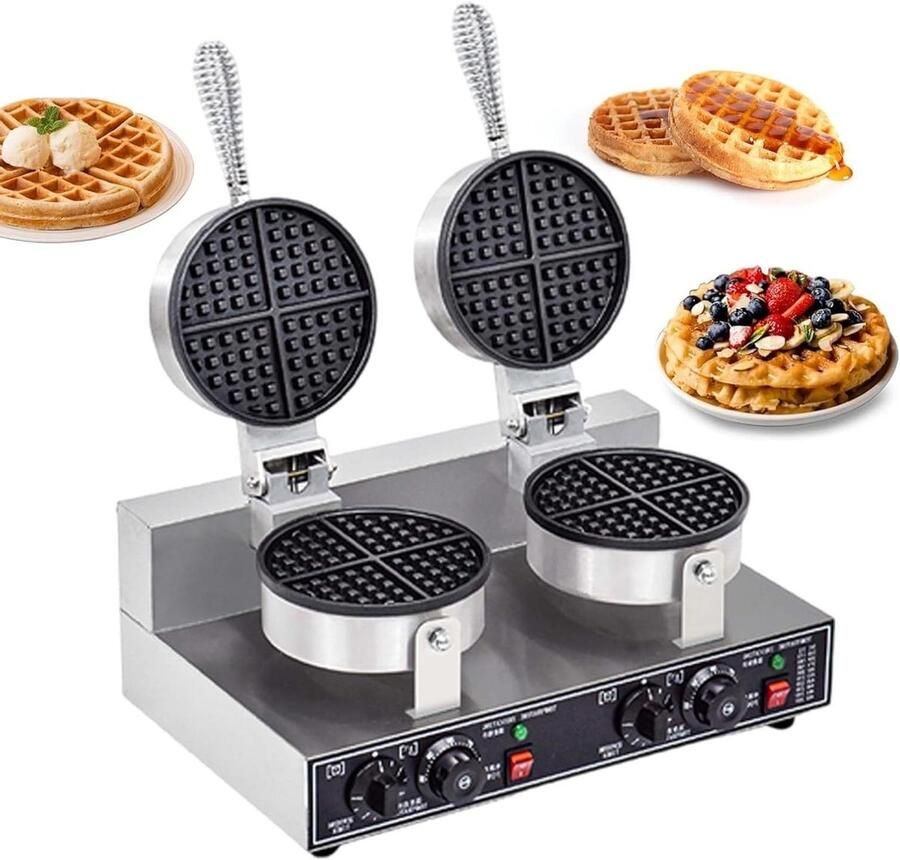 Wafelijzer Apparaat Bakken Ontbijt Maken Dubbele Verwarming 25x32x19cm Zilver