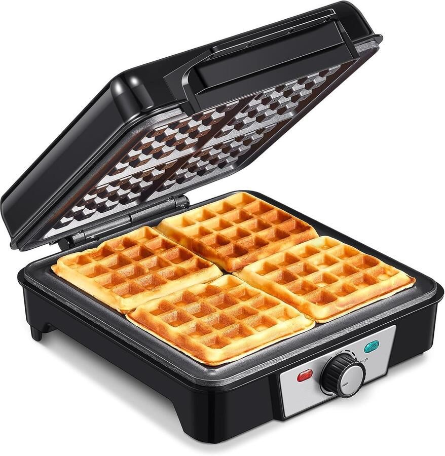 Wafelijzer Wafelmaker Lekkere Wafels Maken 4 Belgische Wafels Tegelijk 1200 Watt Zwart