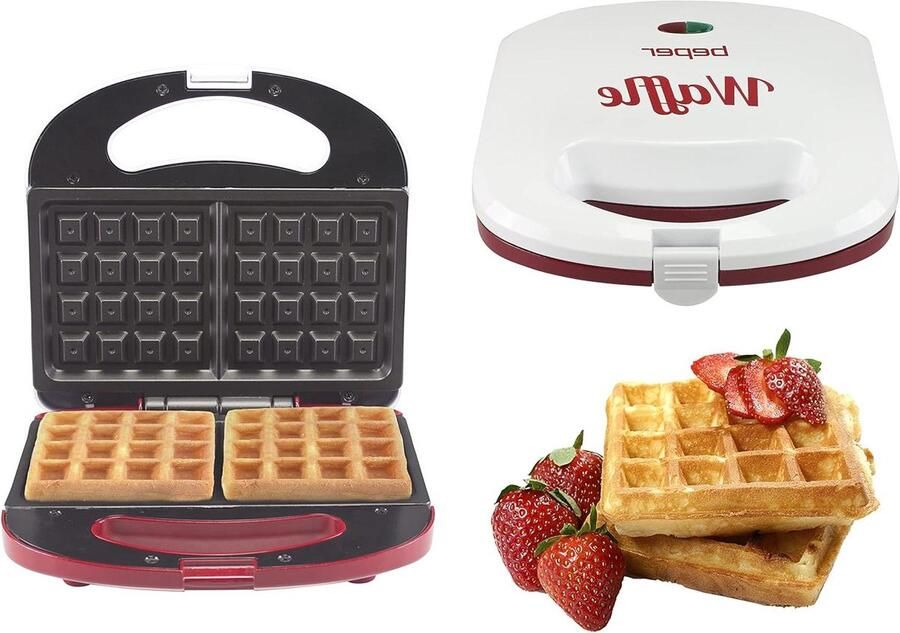 Wafelijzer Apparaat Zoete Snacks Antiaanbaklaag 780 Watt Wit Rood