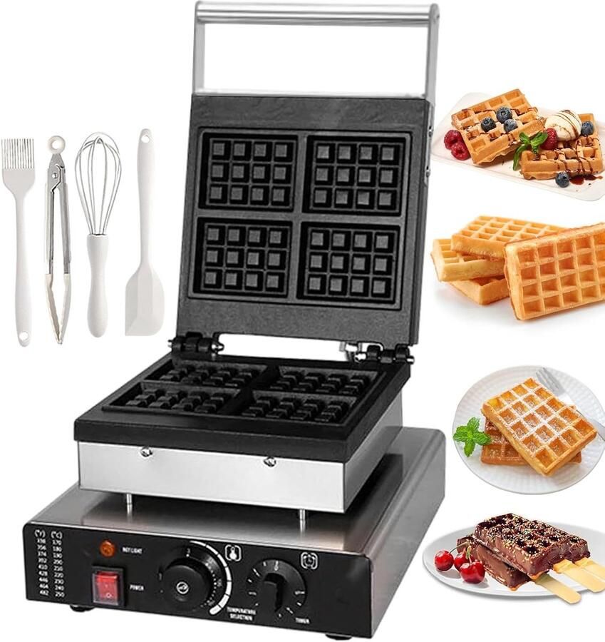 Wafelijzer Bakplaat Wafels Bakken Dubbele Platen 4 Slots Zilver