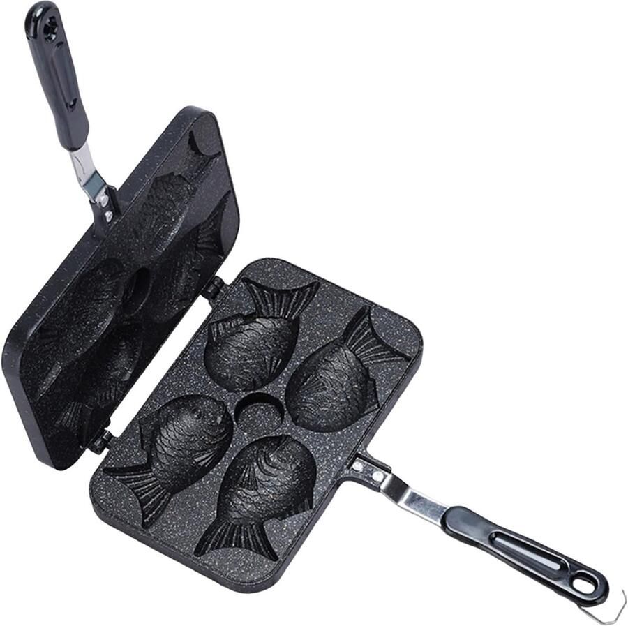 Taiyaki Pan Wafelijzer Zoete Snacks Maken Dubbelzijdig Anti-aanbak 37.5 cm Lengte Zwart