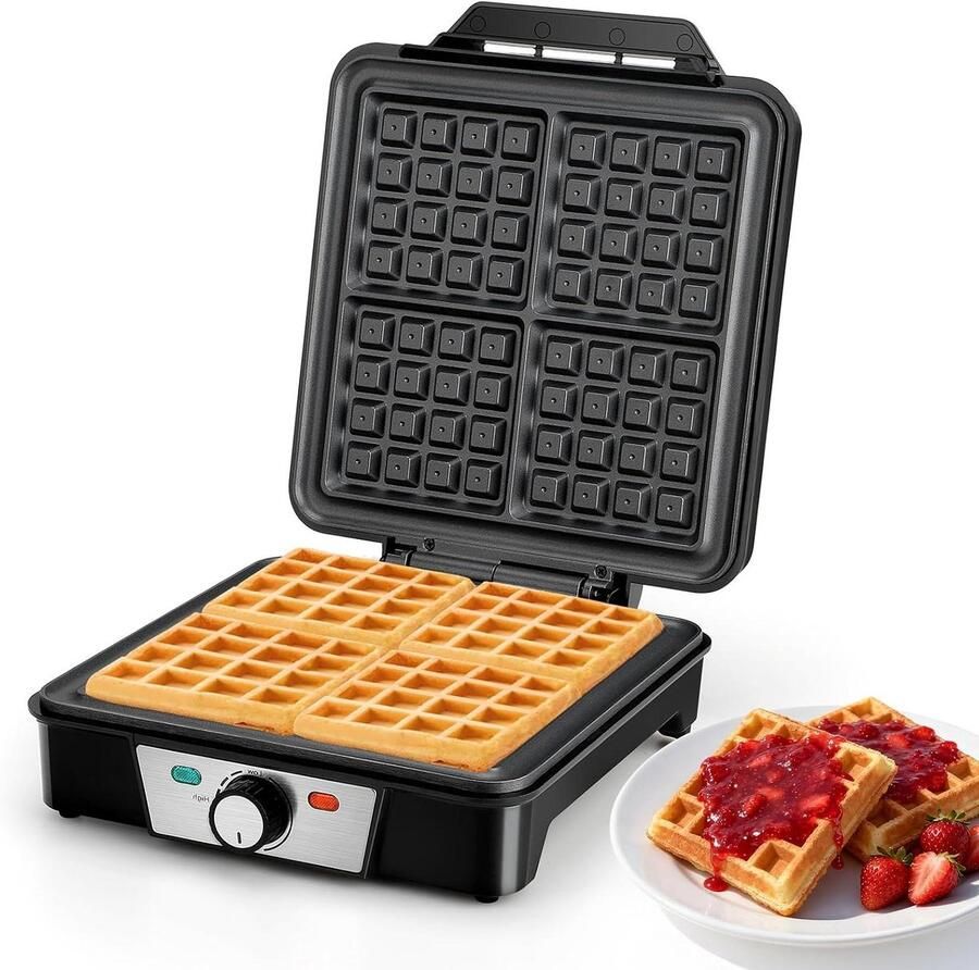 Wafelijzer Belgisch Wafelapparaat Lekkere Wafels Maken Non-stick Coating Voor 4 Wafels Zwart