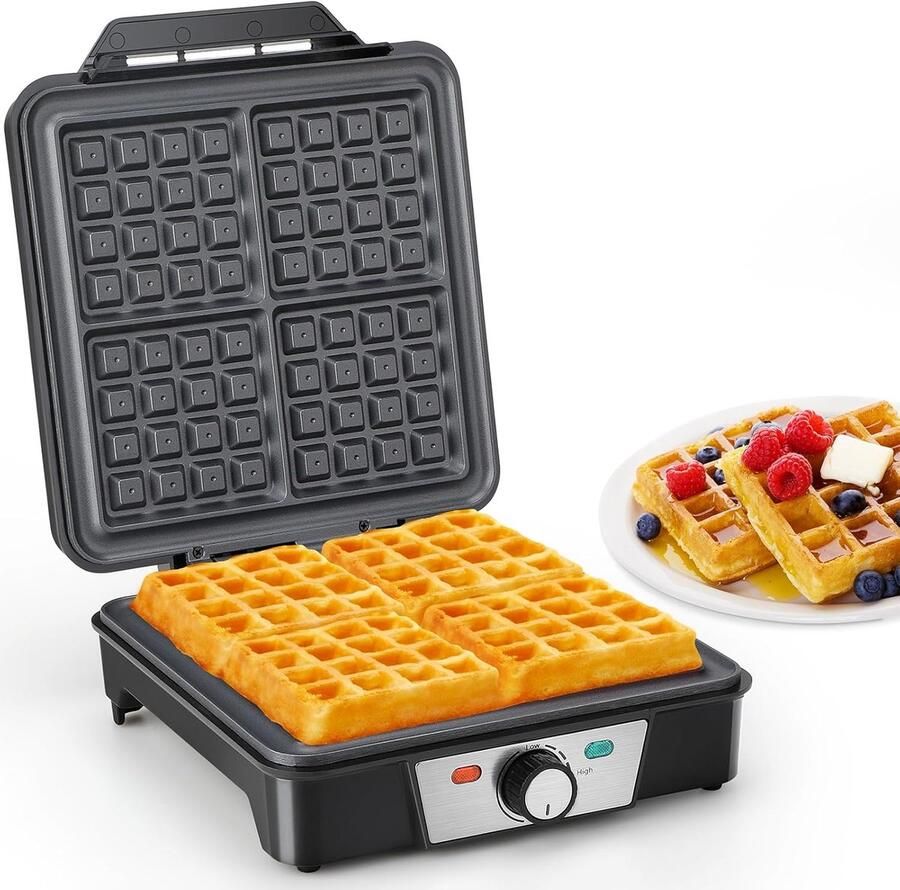 Wafelijzer Belgisch wafelijzer voor 4 wafels snelle en stabiele warmte wafelmachine met antiaanbaklaag van verwarmingsplaten traploze temperatuurregeling gemakkelijk op te bergen