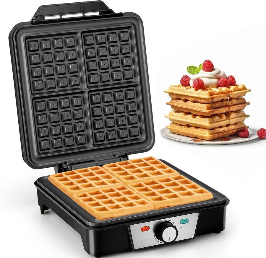 Wafelijzer Belgisch wafelijzer voor 4 wafels snelle en stabiele warmte wafelmachine met antiaanbaklaag van verwarmingsplaten