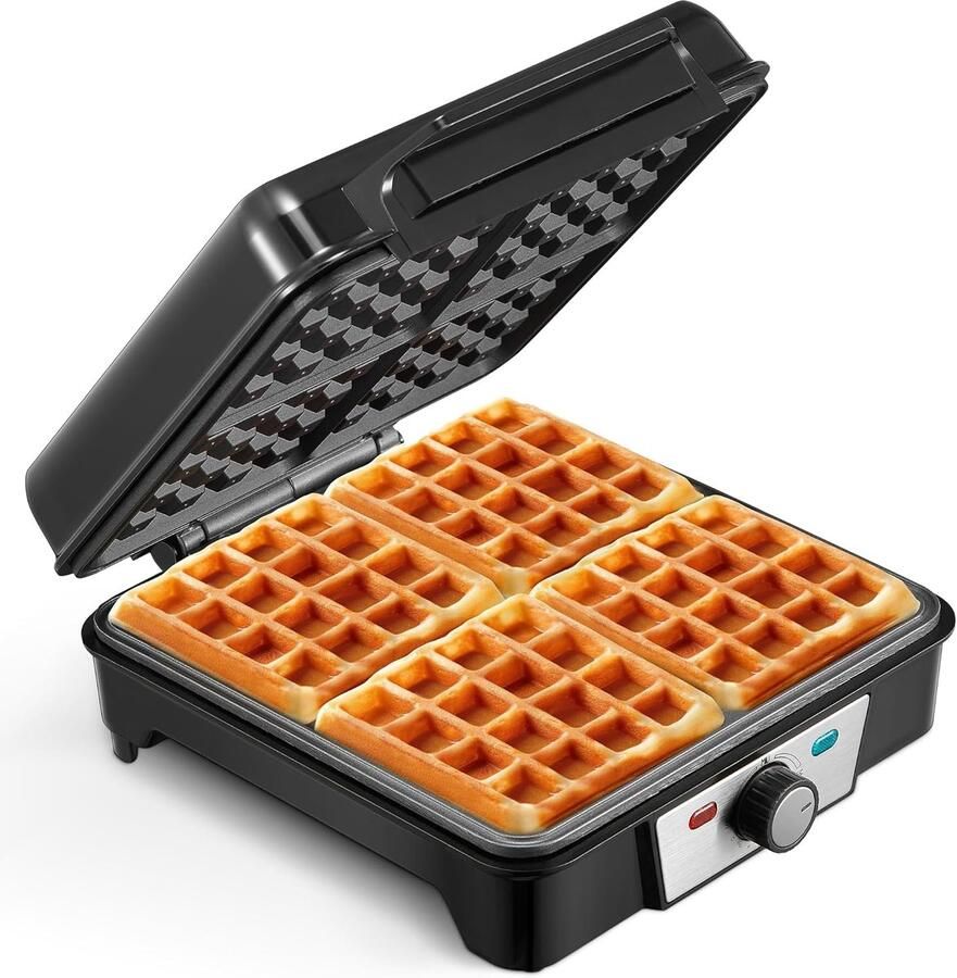 Wafelijzer Belgische Apparaat Wafels Lekkere Wafels Maken 4 Wafels Tegelijk 1200 Watt Zwart