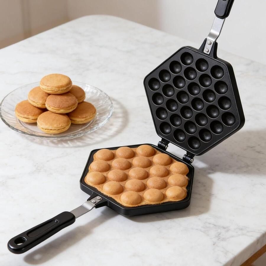 Wafelijzer Bubbel Wafels Ontbijt Maken Antiaanbaklaag 40 cm Zwart