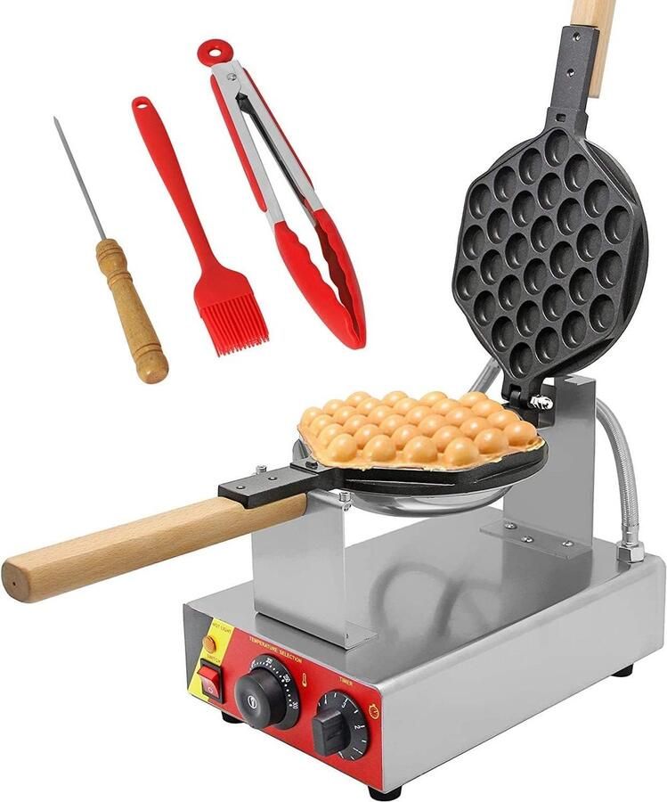 Wafelijzer Bubbelwafel Maker Lekkere Wafels Maken 180 Graden Rotatie 20 cm Platen Zilver