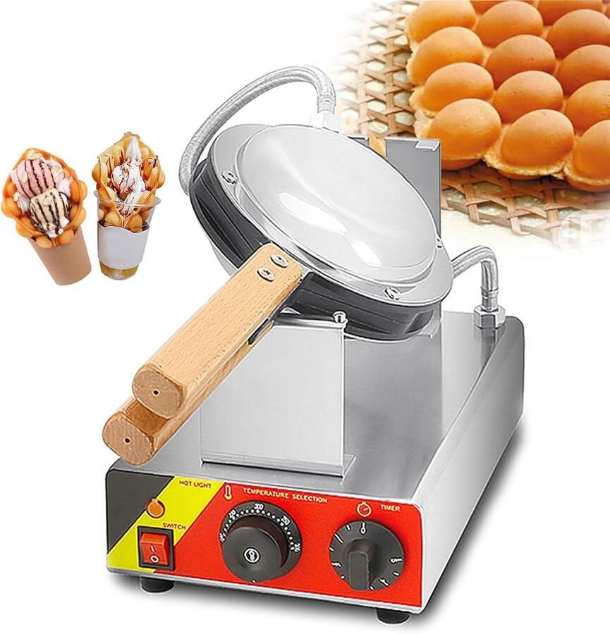 Wafelijzer Bubbelwafels Desserts Maken 180° Roteerbaar 20x17.5 cm Zilver