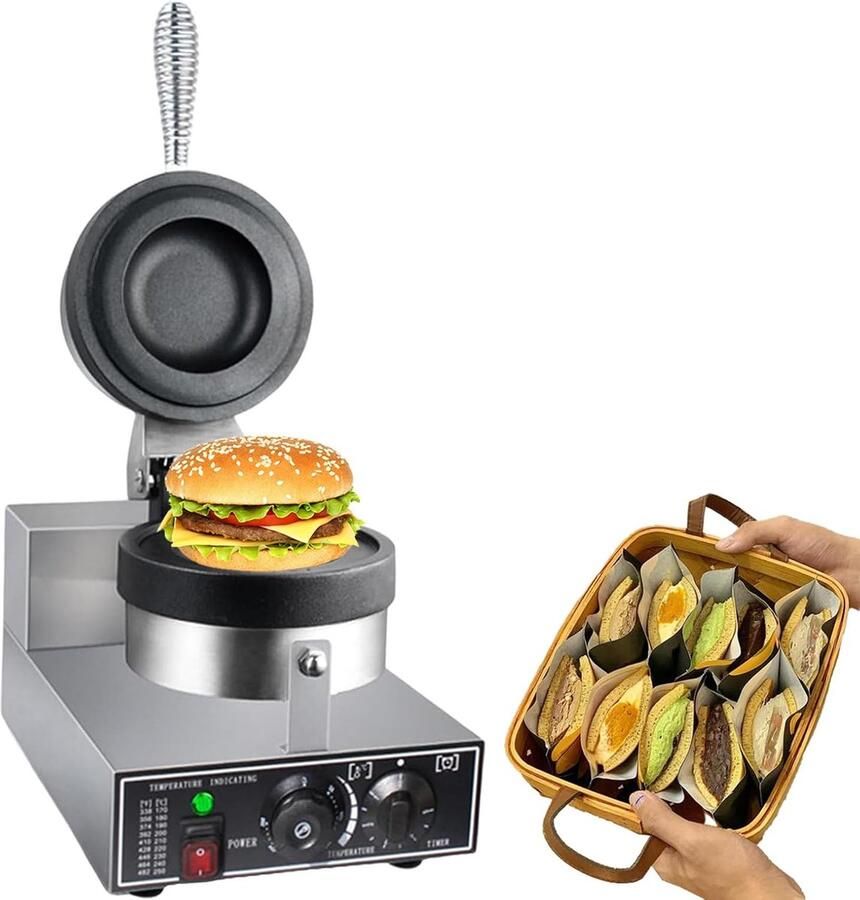 Wafelijzer Burger Snack Maker Lekkere Snacks Maken Dubbelzijdig Verwarmd 11.5 cm Diameter Zilverkleurig