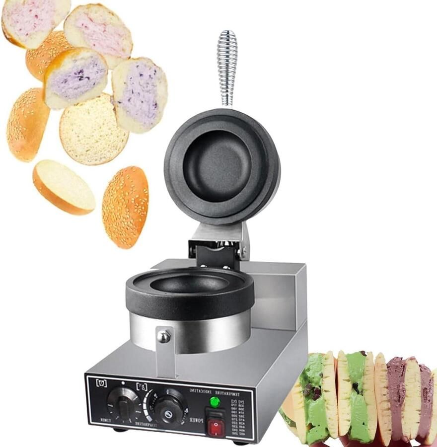 Wafelijzer Burger Snack Maker Snacks Maken Dubbelzijdig Verwarmen 11.5cm Vulling Zilver
