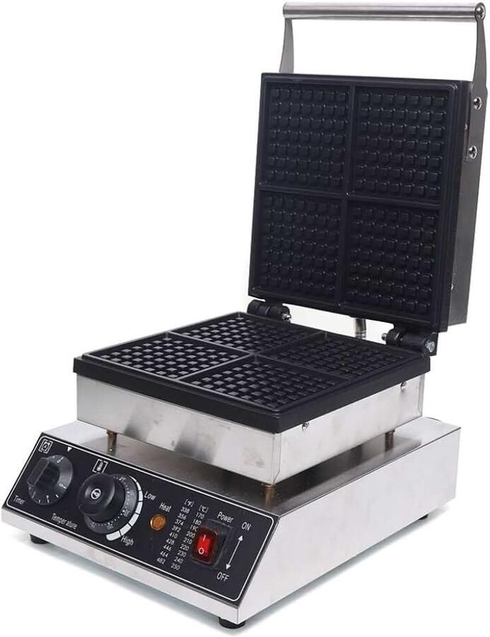 Wafelijzer commerciële wafelmachine met antiaanbaklaag instelbare temperatuur 4 wafels 1750 W