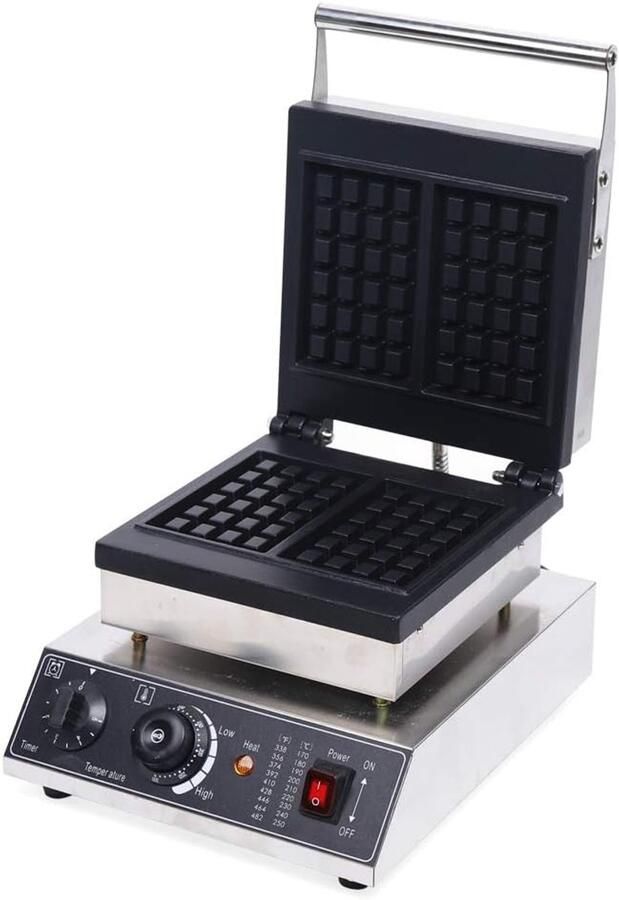 Wafelijzer Dubbel Poffertjespan Elektrisch Wafels Bakken Teflon Anti-aanbaklaag 24.5 x 24.5 cm Zilver