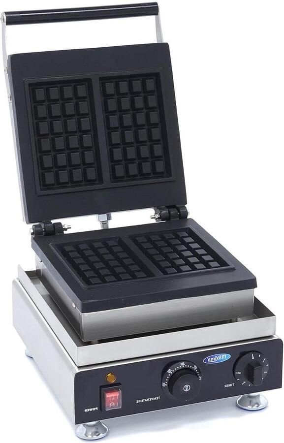 Wafelijzer Dubbel Wafelapparaat Verse Wafels Bakken Twee Stuks Tegelijk 38 x 30 x 26 cm Zilver