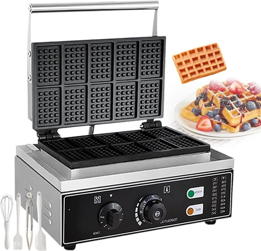 Wafelijzer Dubbel Wafelmaker Professioneel Zelf Wafels Maken Roestvrij Staal 10 Wafels Zilver