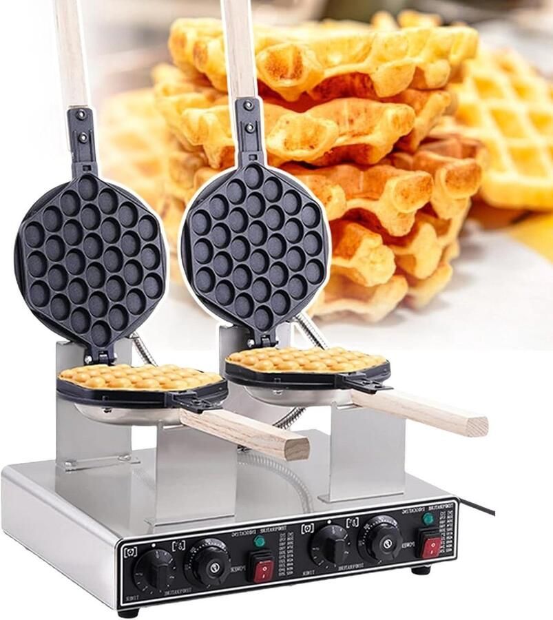 Wafelijzer Dubbelzijdig Poffertjespan Wafelmaker Wafels Bakken Thuis 180 Graden Rotatie 20 x 21.5 cm Bakplaat Zilver