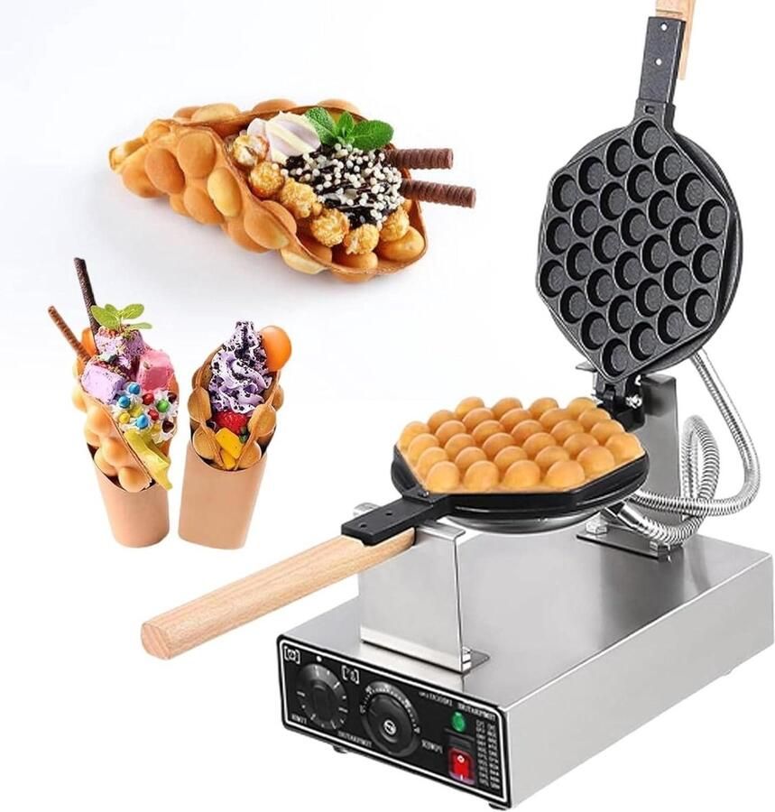 Wafelijzer Eierwafelmaker Zelf Wafels Maken 180 Graden Draaibaar 20x21.5 cm Plaat Zilver
