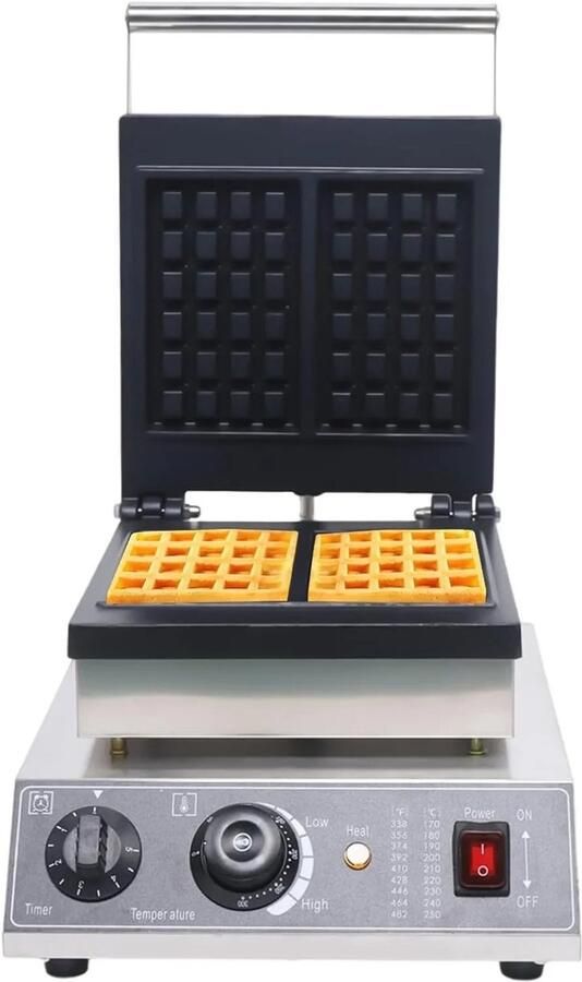 Wafelijzer Elektrisch 220V 2000W Vermogen RVS Behuizing Commercieel Gebruik Non-Stick Verstelbare Temperatuur Timer Voor Vierkante Wafels