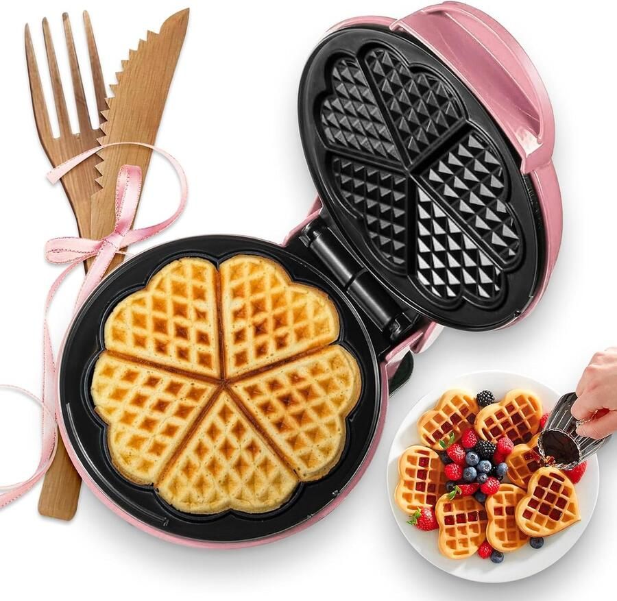 Wafelijzer Hart Mini Wafelmaker Ontbijt Maken Snelle Gelijkmatige Verwarming 178 cm Roze