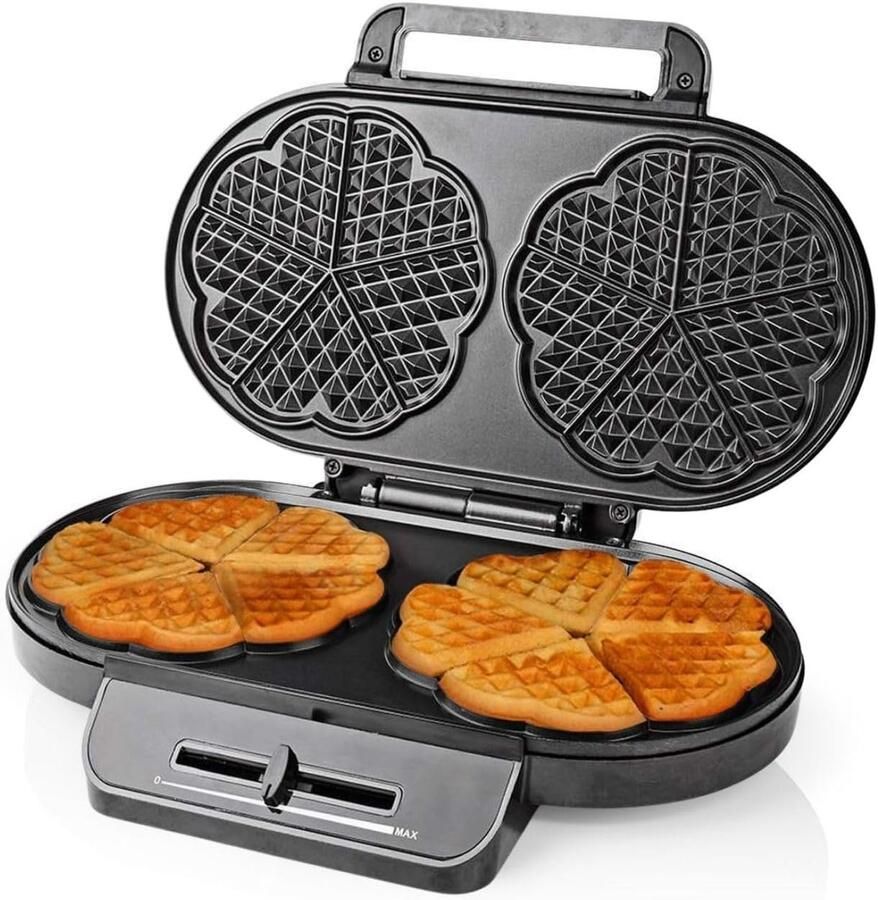 Wafelijzer Hartjes Apparaat voor Wafels Snelle Ontbijtjes Automatische Temperatuur 2x5 Wafels 12cm Zilver Metaal