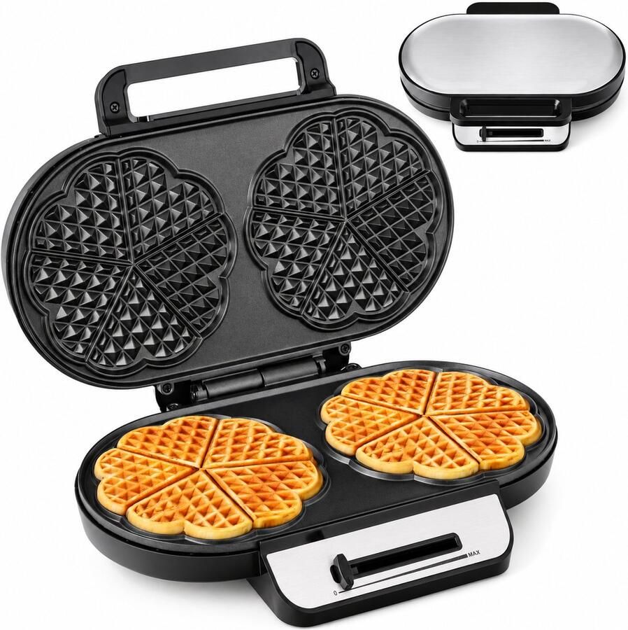 Wafelijzer Hartvorm 1200W – Dubbel Wafelapparaat – 10 Hartjes – Anti-aanbak – Instelbare Temperatuur