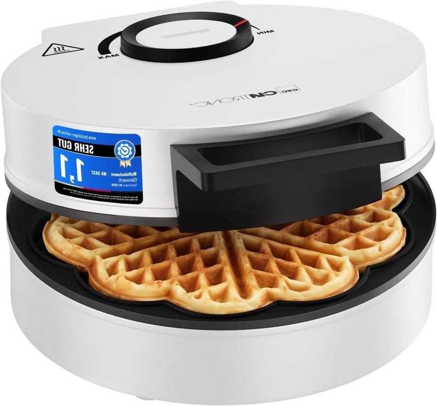 Wafelijzer Hartvorm Apparaat voor Wafels Lekkere Wafels Maken Traploze Bruiningsgraad Ø 20 cm Wit
