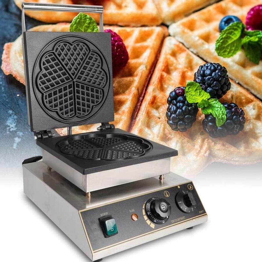 Wafelijzer Hartvorm Wafelmachine Wafelmaker Ontbijt Bakken Dubbele Verwarming 1.75 kW Zilver