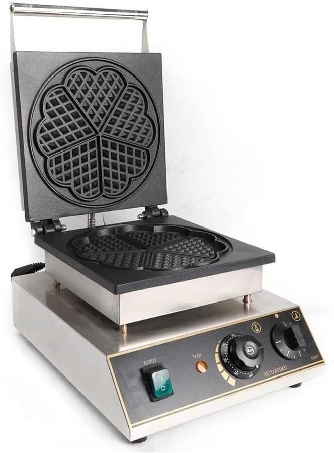 Wafelijzer Hartvorm Wafelmaker Elektrisch Ontbijt Bakken Instelbare Temperatuur 1750 W Zilver