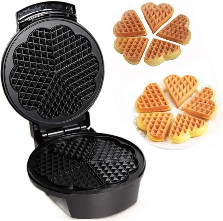 Wafelijzer Hartvormig Elektrische bakpan Snel ontbijt maken Dubbelzijdige verwarming 25.5x20.5 cm Zwart