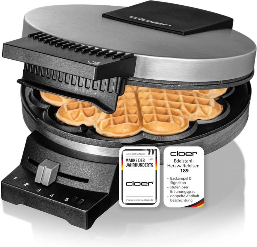 Wafelijzer hartvormig roestvrij staal met antiaanbaklaag 930W diepe bakplaten signaalfunctie voor 16 cm wafels