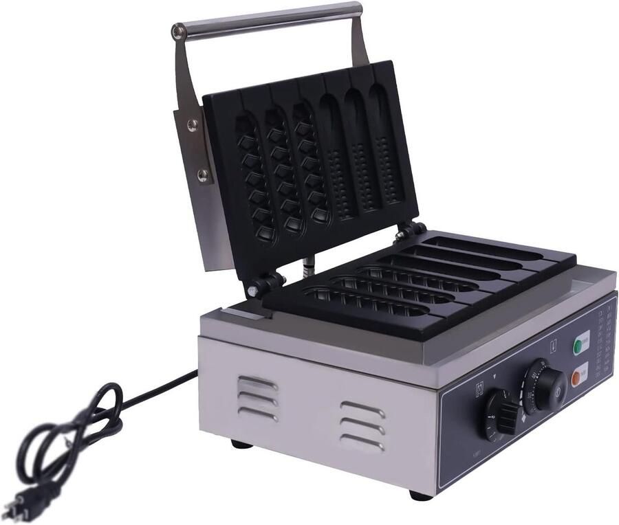 Wafelijzer Hotdog maker Snacks maken Verstelbare temperatuur 6 stuks Zilver