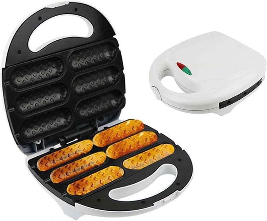 Wafelijzer Hotdog Snack Maker Snelle Snacks Maakt 6 Stuks 24.5x24x8.5cm Wit