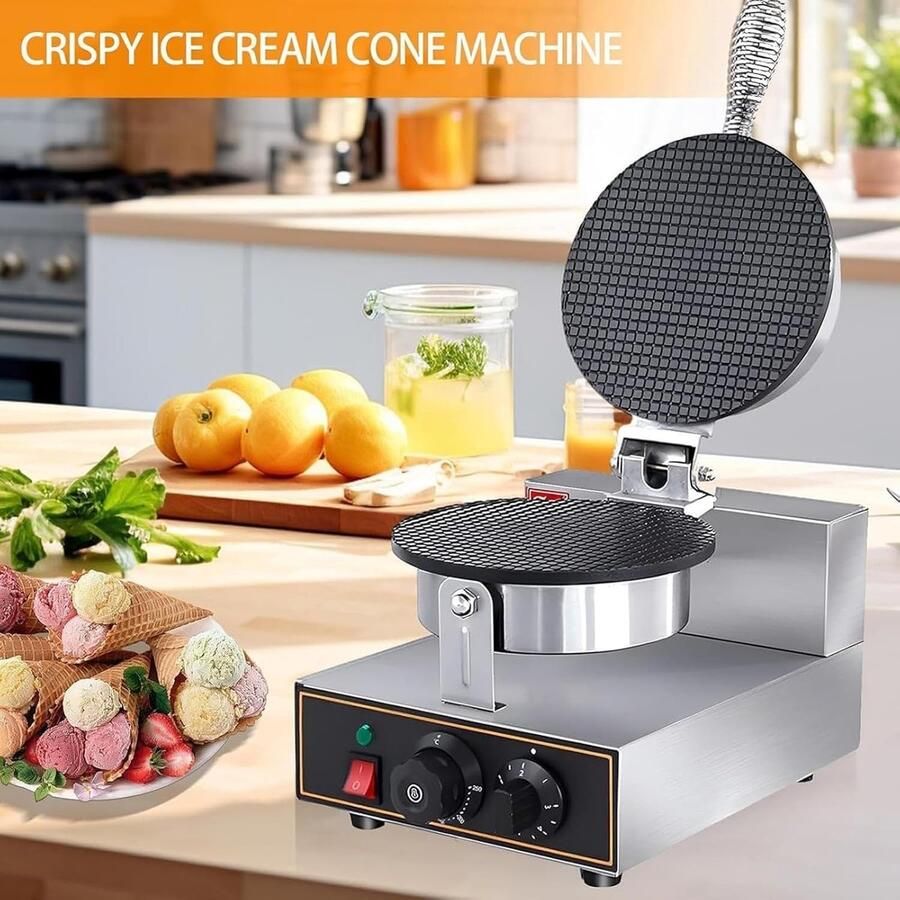 Wafelijzer Ijshoornmachine Desserts Maken Antiaanbaklaag 21 cm Zilver