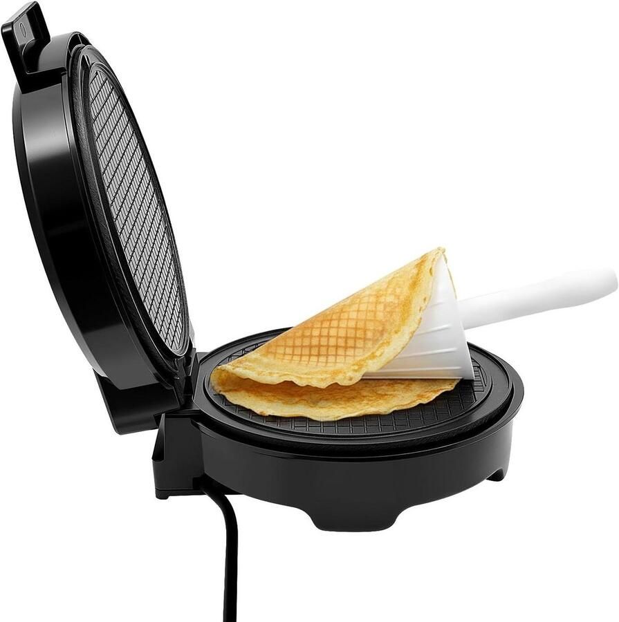 Wafelijzer Kegels IJshoorn Maker Zelf IJshoorntjes Maken Dubbelzijdig Verwarmend 20 cm Plaat Zilver
