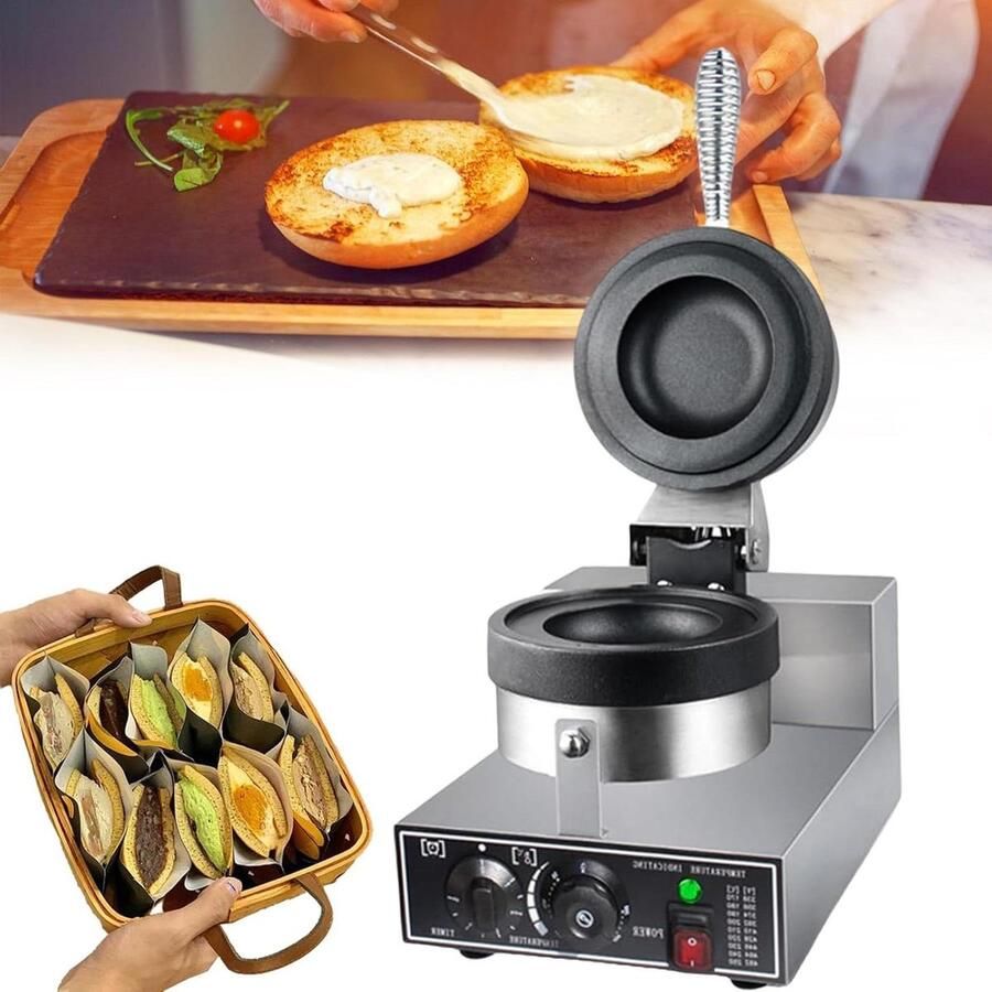Wafelijzer Machine Burger Maker Snacks Maken Dubbelzijdig Verwarmen 1200W Vermogen Zilver