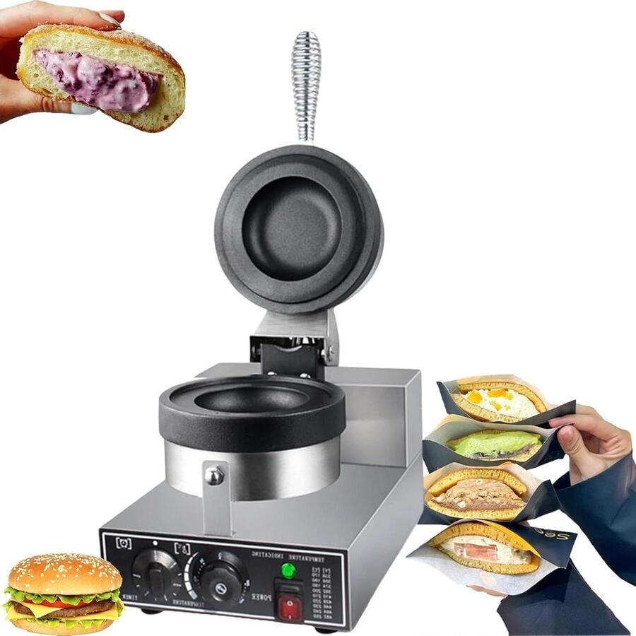 Wafelijzer Machine Burger Maker Snacks Maken Dubbelzijdig Verwarmen 1200W Zilver