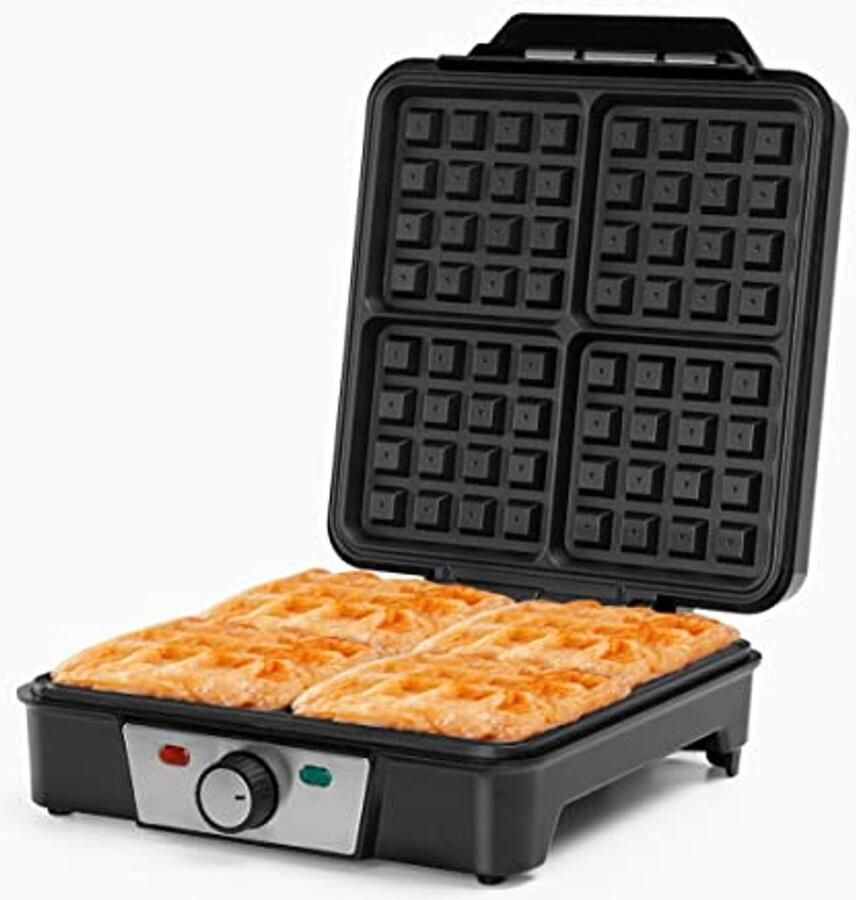 Wafelijzer met Antiaanbaklaag en Regelbare Thermostaat 4 Wafels Tegelijk